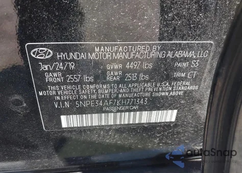 2019 Hyundai Sonata Sport from USA, damaged, VIN 5NPE34AF7KH771343